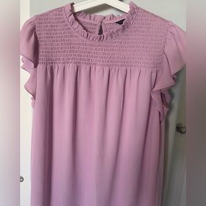 Ann Taylor flutter sleeve smocked shirt- lilac pink